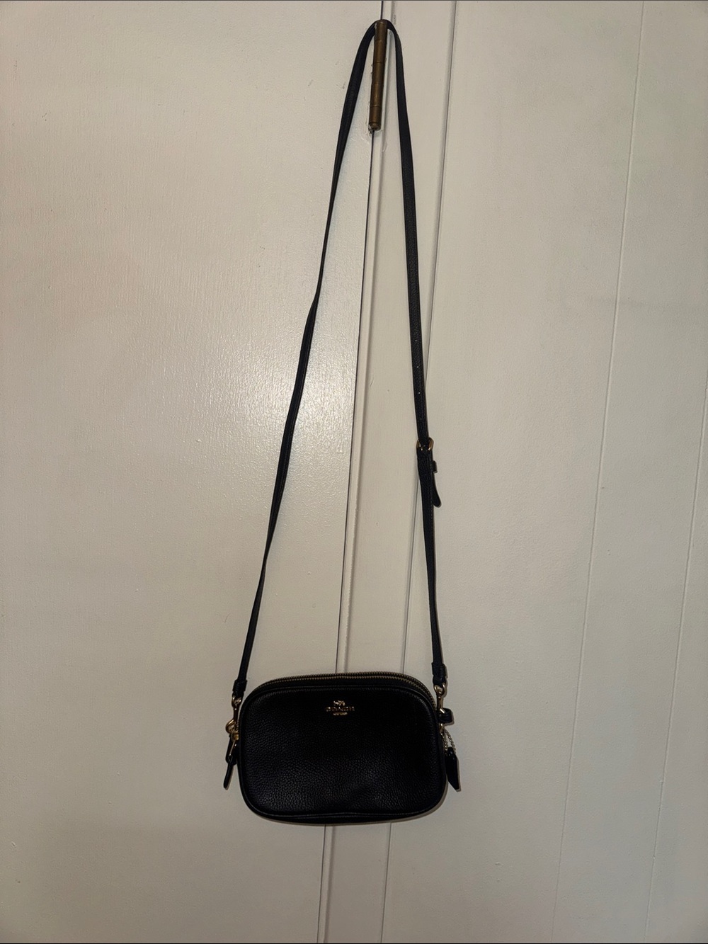 COACH Mini Jamie Camera Bag Black Pebbled Leather Crossbody Gold Hadware